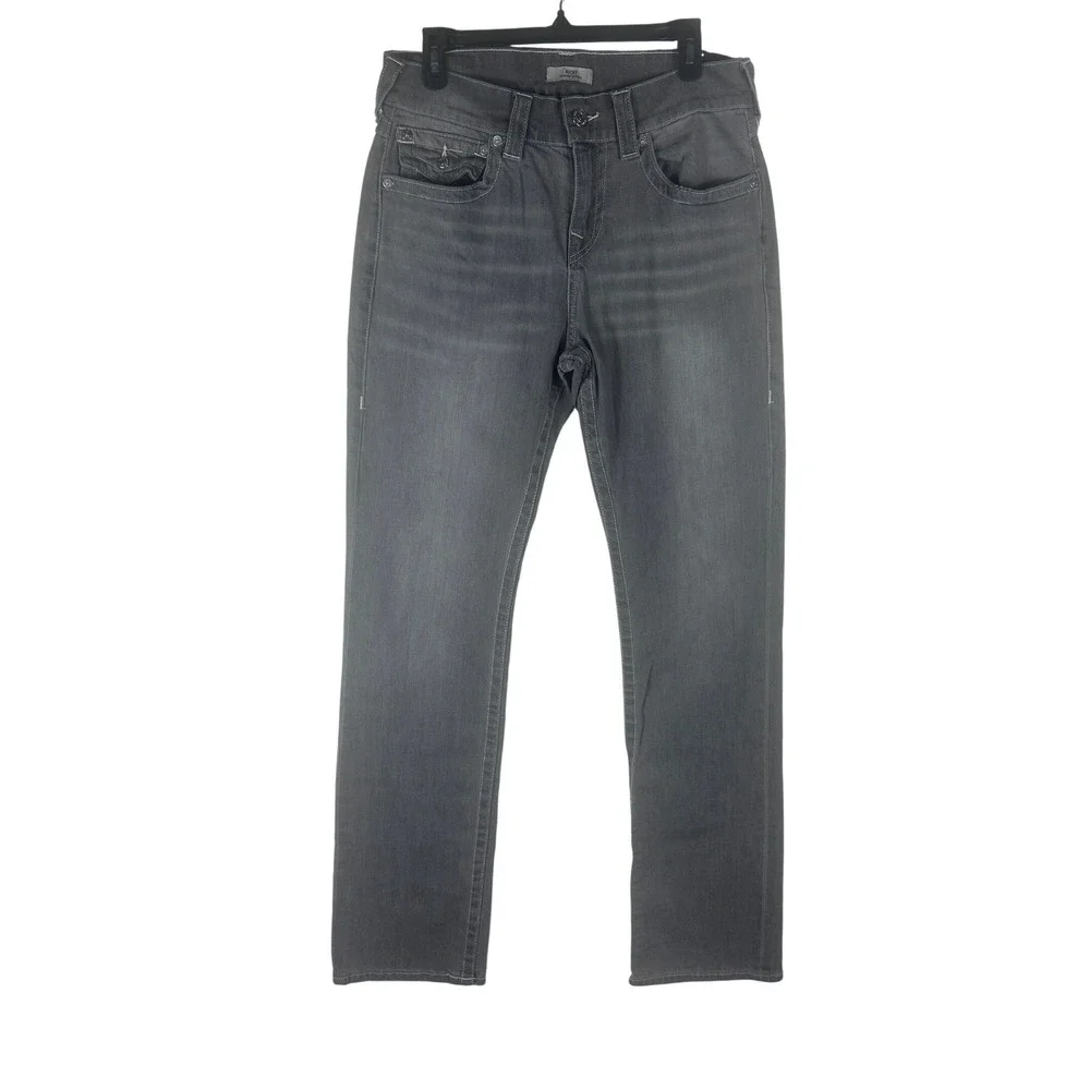 True Religion Ricky Relaxed Straight Jeans Chalk Grey Wash Flap Pocket 30x34 NEW